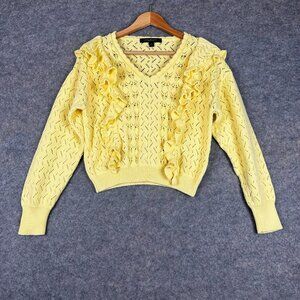 Marc NY Andrew Marc Yellow Ruffle Long Sleeve Knit Sweater Women's Small